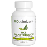 BIOptimizers HCL Breakthrough, botella vertiendo, posible alivio de malestar estomacal tras comer