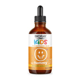 BIORAY Kids NDF Tummy frambuesa, botella vertiendo, posible apoyo digestivo diario