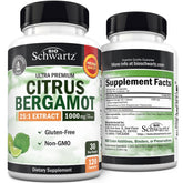 BioSchwartz Bergamota Cítrica cápsulas 1000mg, frasco visible, posible apoyo al bienestar cardíaco.