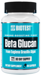 Biotest Beta-Glucano: frasco en primer plano para uso diario y posible apoyo inmune.