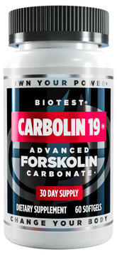 Biotest Carbolin 19: botella de cápsulas, favorece metabolismo y energía sostenida.