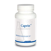 BIOTICS RESEARCH Caprin ácido caprílico, botella frontal, posible apoyo al equilibrio intestinal.