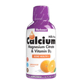 Bluebonnet Calcium líquido, frasco con etiqueta clara para la ingesta diaria.