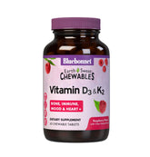 Tabletas BlueBonnet D3 y K2 EarthSweet, sabor frambuesa, para apoyar el sistema inmunológico.