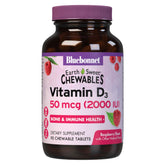 BlueBonnet EarthSweet D3 frambuesa, tabletas masticables para huesos sanos