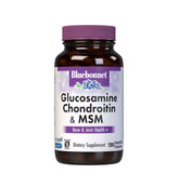 Bluebonnet Glucosamina Condroitina MSM, botella de cápsulas vegetales para apoyar articulaciones.