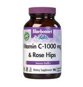 Bluebonnet Vitamina C 1000 mg con rosa mosqueta en cápsulas vegetales para apoyo antioxidante.