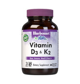 BlueBonnet Vitamina D3-K2: botella de cápsulas para apoyar huesos sanos en la vida diaria