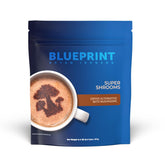 Café Super Hongo Blueprint Bryan Johnson, empaque frontal, listo para empezar el día con enfoque.