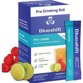 Blueshift Pre-Game con sobre frambuesa-lima, hidratación rápida y sabor natural.