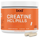 Botella Bod creatina HCL con cápsulas fáciles de tomar para entrenamiento diario.
