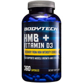 BodyTech HMB D3 en bote, vista frontal, apoyo a la masa muscular.