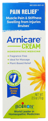 Crema de arnica Boiron con textura suave para uso localizado en músculos.