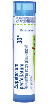 Boiron Eupatorium Perfoliatum 30C granules, empaque compacto para uso diario.