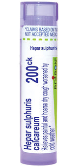 Boiron Hepar Sulphuris Calcareum 200Ck en tubo dispensador, perlas para uso en marcha.