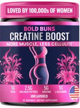 Bold Buns Creatine para mujeres, bote de 30 porciones, conveniencia diaria.