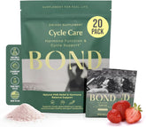 BOND Cycle Care en botella con mezcla de fresa para apoyo diario del equilibrio hormonal.