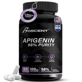 BOSCENT Apigenin 100 mg cápsulas – botella visible para relajación nocturna.