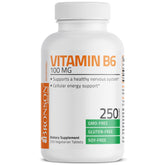 Bronson B6 100 mg en empaque de tabletas, apoyo al metabolismo de proteínas.