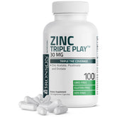 Bronson Zinc Triple Play: botella con cápsulas para apoyo inmunitario diario.