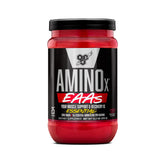 BSN AMINO X: bote vertiendo polvo para recuperación muscular tras entrenamiento