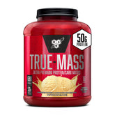 BSN TRUE-MASS en bote vainilla helado para apoyo a la ganancia muscular y recuperación.