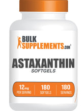 BulkSupplements Astaxantina 12 mg en botella, fuente antioxidante natural para la salud general.