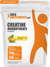 BulkSupplements Creatina Monohidrato polvo sabor limón italiano en envase, listo para entrenar
