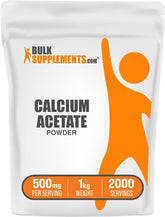BulkSupplements acetato de calcio en polvo en botella, fácil de incorporar al batido diario.
