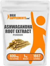 BulkSupplements Ashwagandha polvo-raiz, polvo fino para bienestar diario.