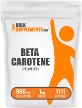 BulkSupplements betacaroteno en polvo en bote para rutinas diarias de bienestar.