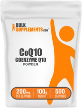 Bulksupplements Coenzima Q10 polvo en botella, apoyo al bienestar general.