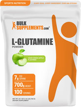 Bulksupplements L-Glutamina: frasco frente, posible apoyo a recuperación tras entreno