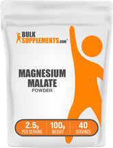 Bulksupplements Magnesio Malato en polvo en envase, fácil de incorporar en batidos.