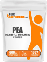 BulkSupplements Palmitoylethanolamide en polvo en envase, ideal para batidos diarios.