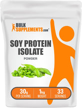 Bulksupplements proteina de soya aislada en envase, aporte proteico diario.