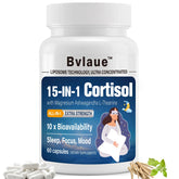 bvlaue cortisol suplemento botella muestra la fórmula 15 en 1 para manejo del estrés