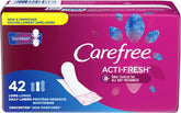 Carefree Acti-Fresh pantiliner largo sin aroma, protección suave y discreta.