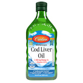 Carlson aceite hígado bacalao, botella visible, aporte omega-3 para la dieta diaria