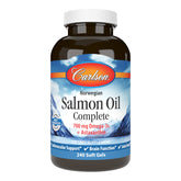 Carlson Aceite Salmón Completo en botella promueve salud cardiovascular y cerebral.