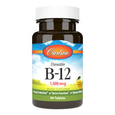 Carlson B-12 masticable limón, tableta frontal para energía diaria