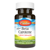 Carlson betacaroteno, botella frontal, fuente antioxidante para el cuidado general
