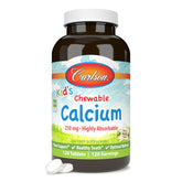 Carlson calcio masticable para niños, frontal del envase, apoya huesos sanos.
