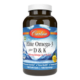 Carlson Elite Omega-3 D y K, botella de limón, apoya la salud ósea y función diaria.