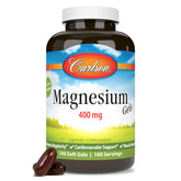 Carlson Geles Magnesio 400 mg: botella frontal, soporte general para el cuerpo