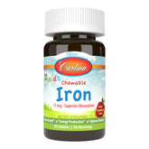 carlson hierro para niños, tabletas masticables con sabor fresa, fáciles de tomar.