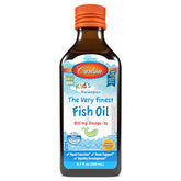 Carlson para niños aceite de pescado naranja en frasco, sabor amigable.