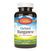 Carlson manganeso quelatado 20 mg, botella para uso diario que apoya metabolismo saludable.
