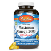 Carlson Maximum Omega2000, botella de limón, posible apoyo al bienestar diario.