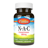Carlson NAC 500 mg cápsulas frente al envase, posible apoyo al bienestar diario.